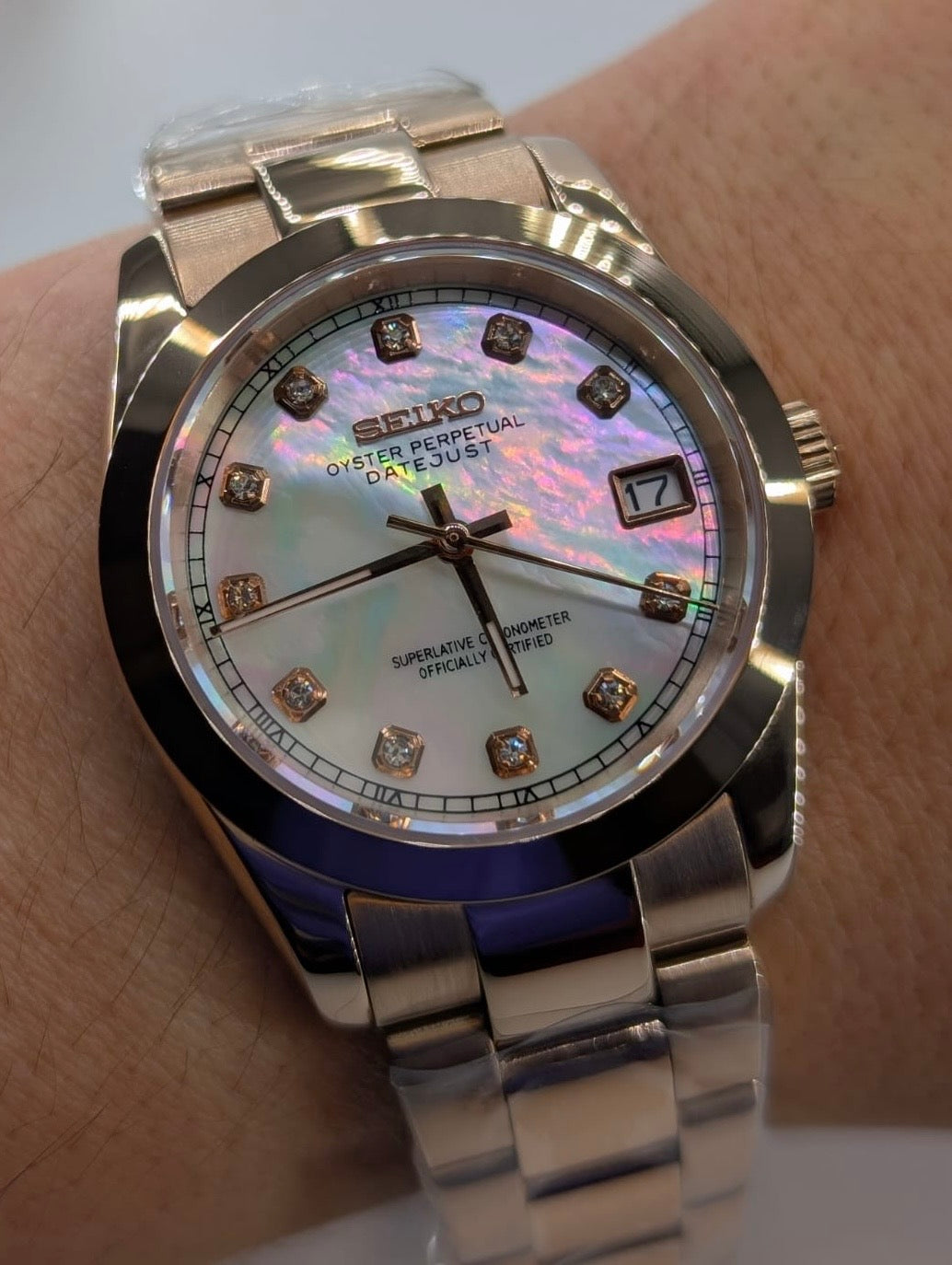 ARAMI MODS | Mod de Lujo 'Moon Shine' NH35 - Nácar, Chapado en Oro Rosa y Cristales