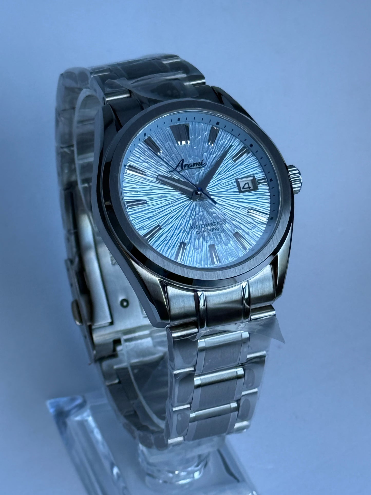 ARAMI MODS | Mod "Sky Frost" NH35 - Dial Texturizado Azul Glaciar, Zafiro y Acero 316L