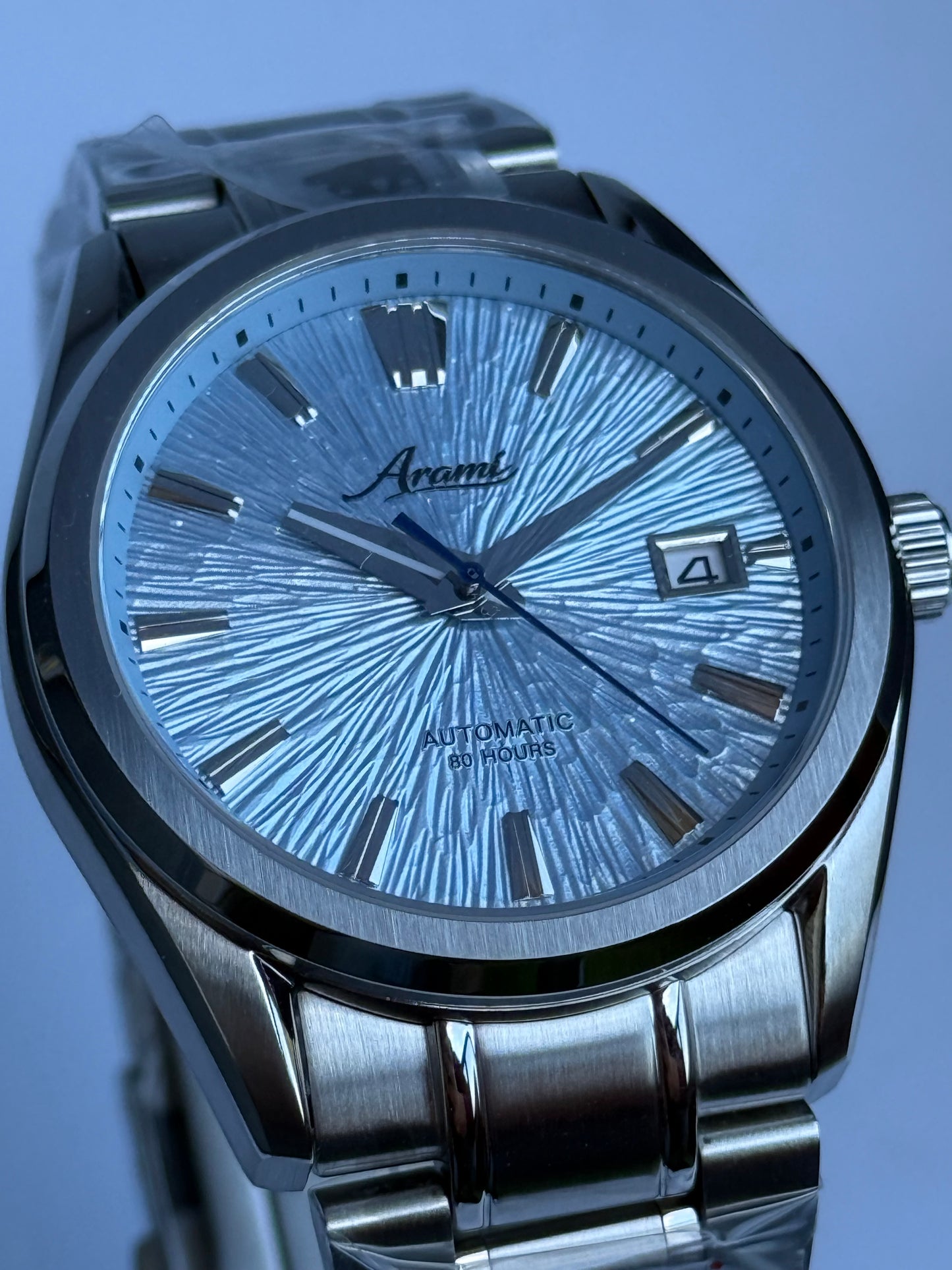 ARAMI MODS | Mod "Sky Frost" NH35 - Dial Texturizado Azul Glaciar, Zafiro y Acero 316L