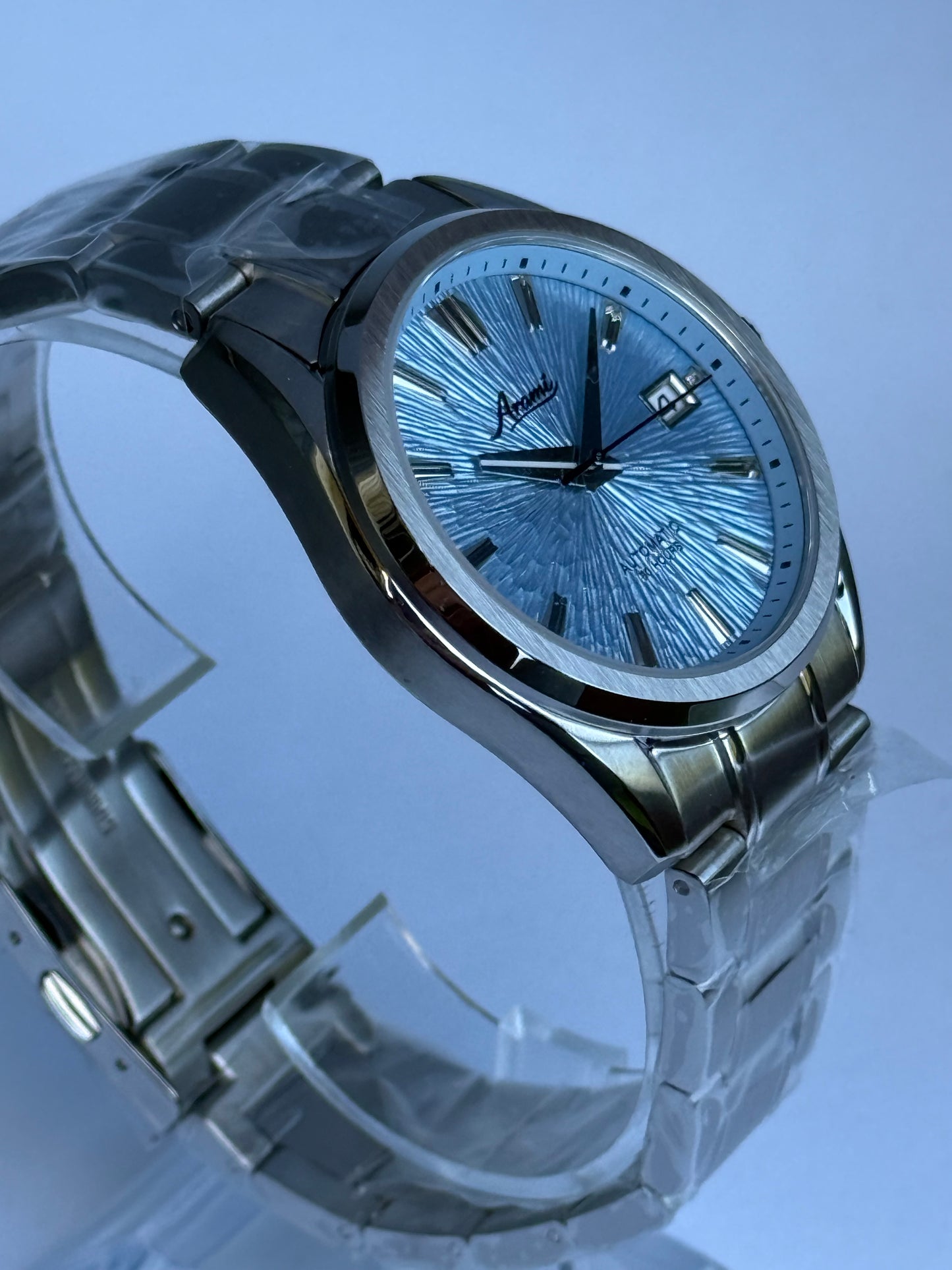 ARAMI MODS | Mod "Sky Frost" NH35 - Dial Texturizado Azul Glaciar, Zafiro y Acero 316L