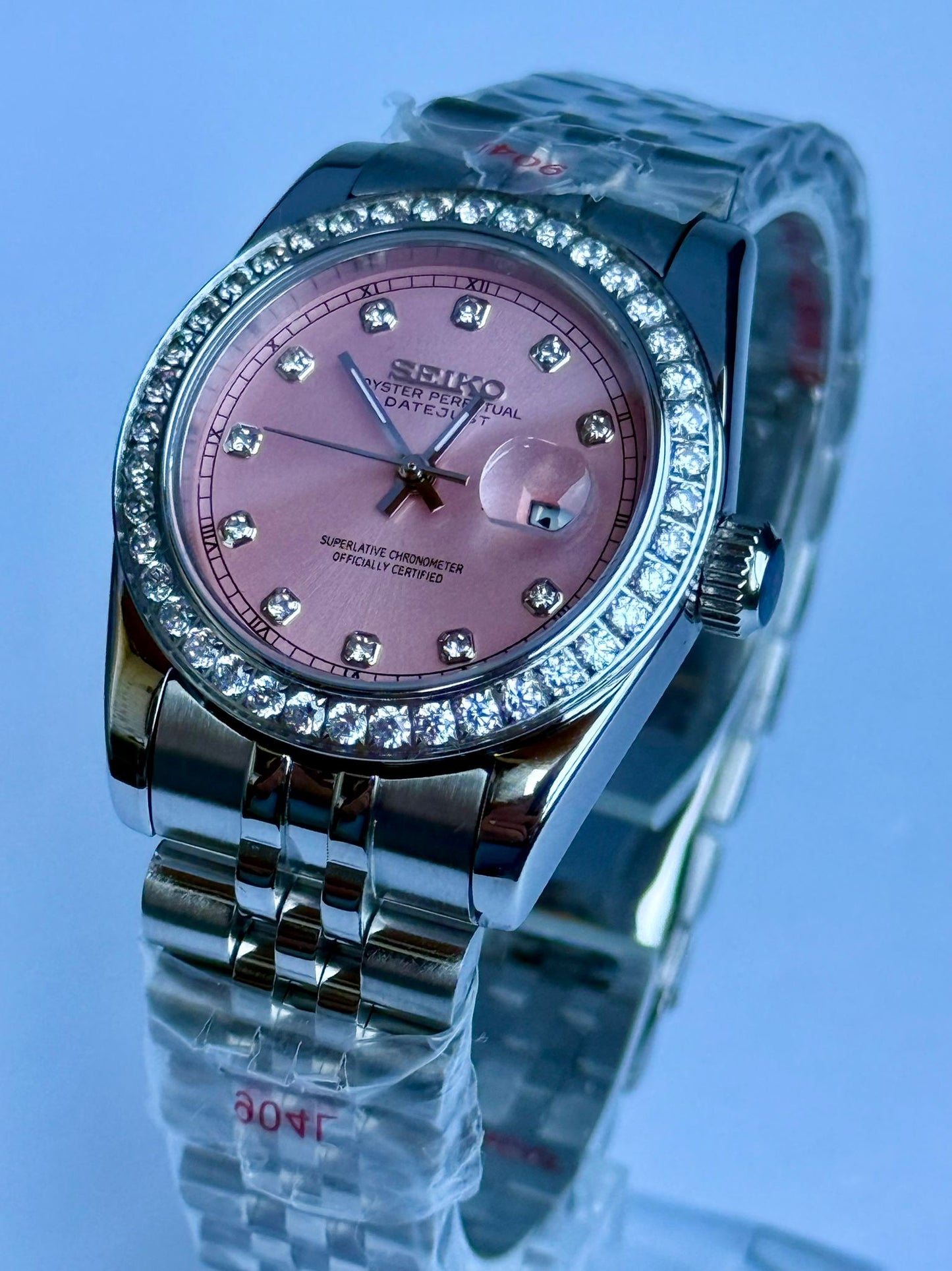 ARAMI MODS | Mod "Lady Datejust" 31mm - Movimiento NH05, Dial Rosa con Gemas y Acero 904L