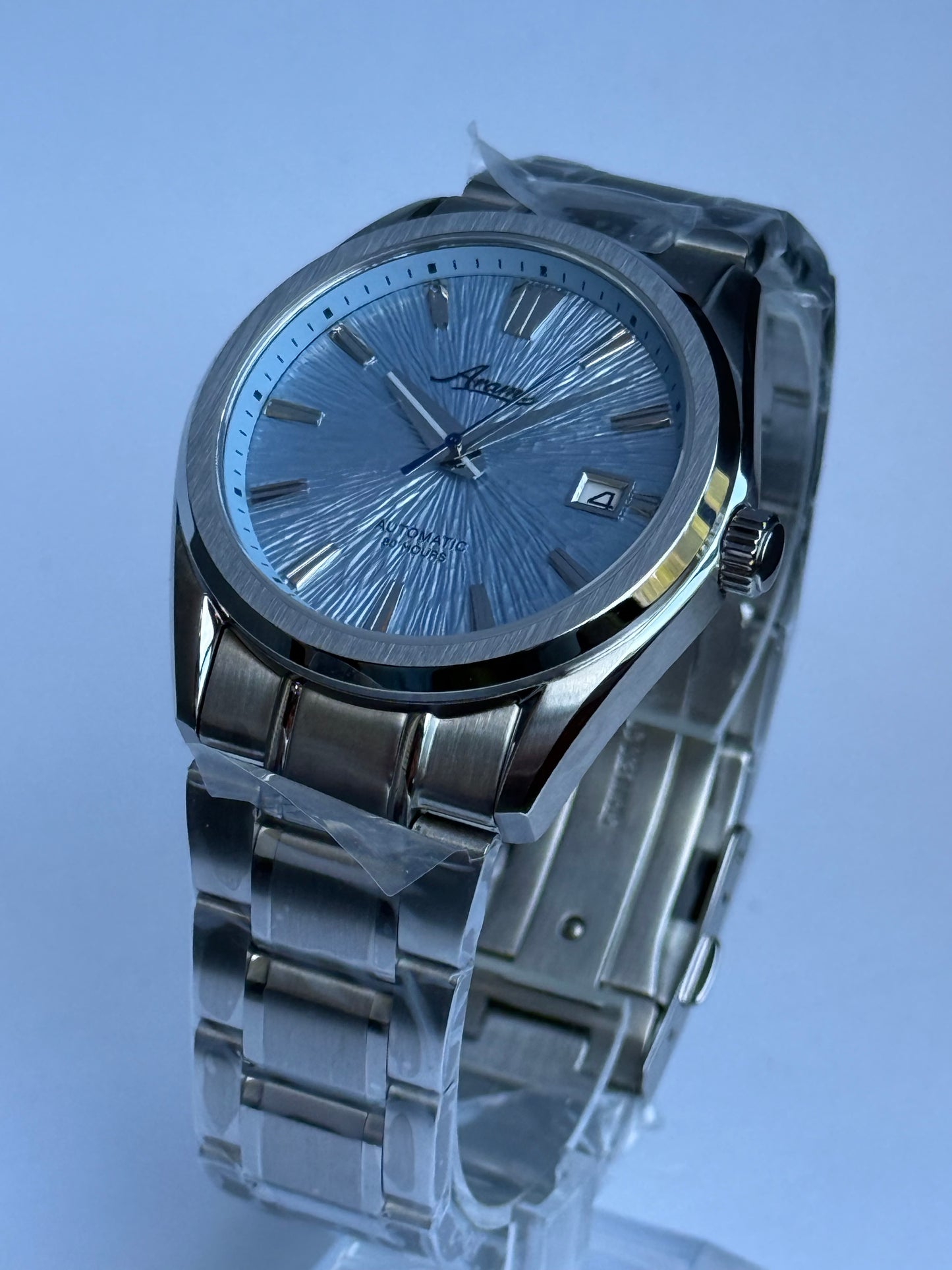 ARAMI MODS | Mod "Sky Frost" NH35 - Dial Texturizado Azul Glaciar, Zafiro y Acero 316L