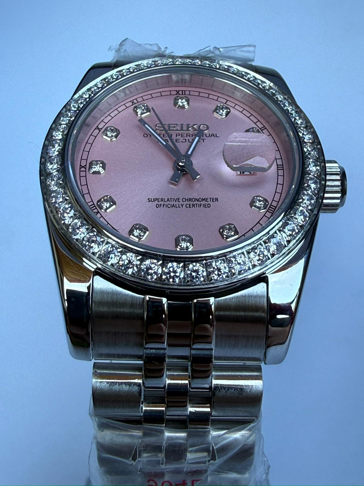 ARAMI MODS | Mod "Lady Datejust" 31mm - Movimiento NH05, Dial Rosa con Gemas y Acero 904L